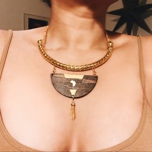 Gold & Wood Africa Statement Necklace